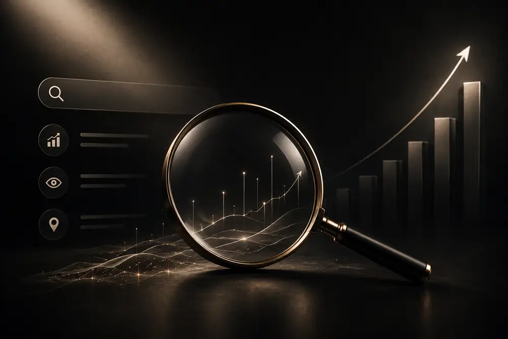 Search visibility concept with data and circuitry imagery